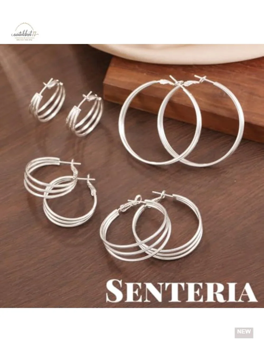 925 Sterling Silver Post Hoop Earrings Hypoallergenic Gold Plated Triple Hollow